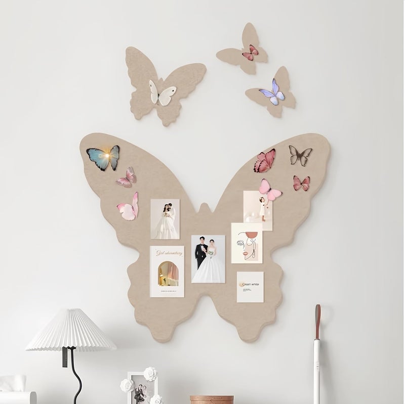 werdecade 4Pcs Pin Board Butterfly Cork Board 16x19 Inch Foldable Butterfly Wings Felt Bulletin Boards 3D Butterflies Wall Decoration Corkboard for Bedroom School Office Home Decor (Khaki) - Image 1